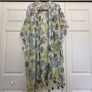 Floral Kimono with Blue and Green Patterns